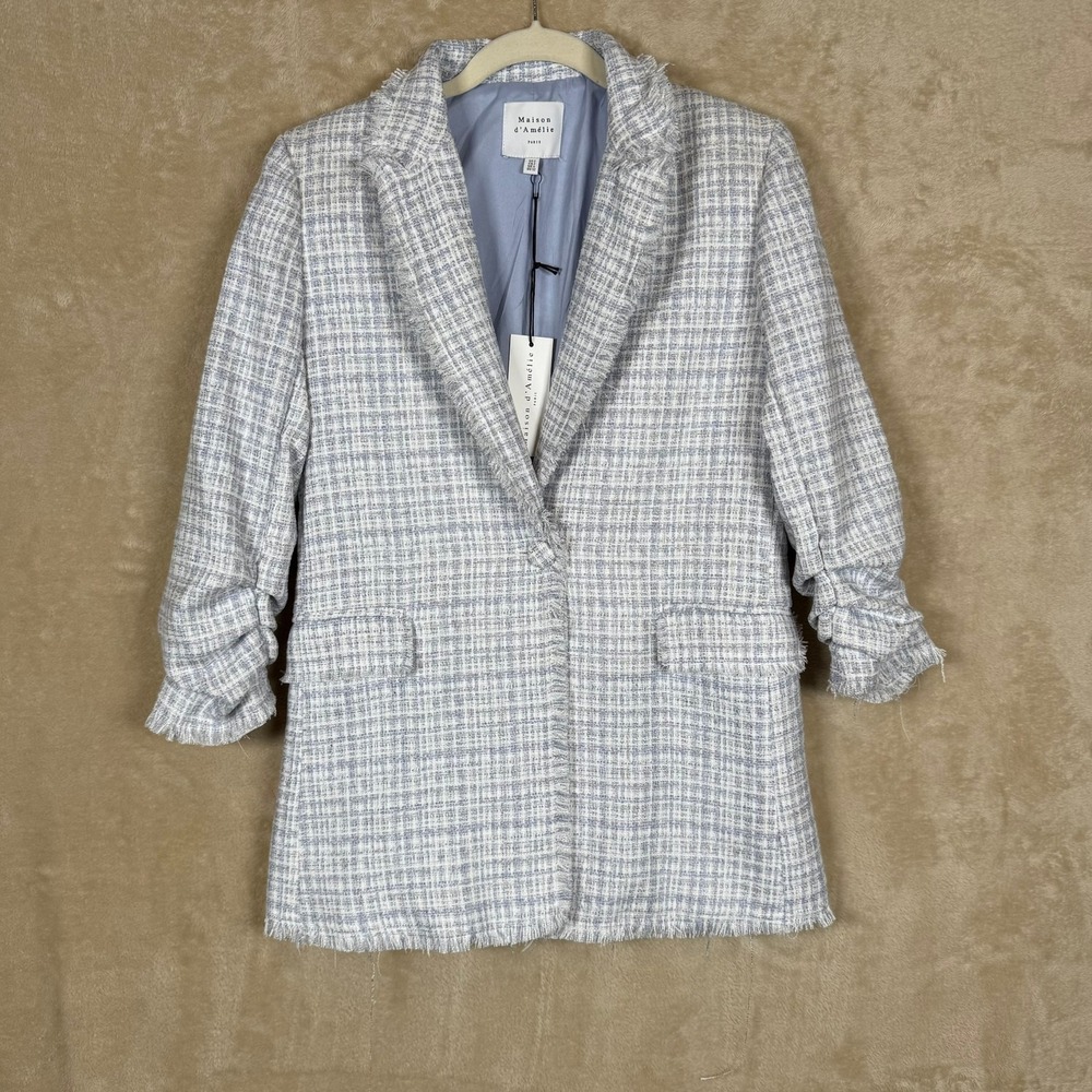 Maison d'Amélie Paris Tweed Blazer NWT Career Casual Ruched Sleeve Size 2‎